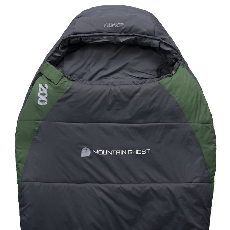 Mountain Ghost 200 synthetic 2 season sleeping bag in green and grey