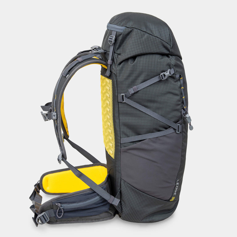 alpkit ledge 35L back pack in dark grey side