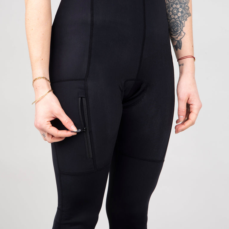 alpkit womens rhythm four season bib tights in black leg zip pocket