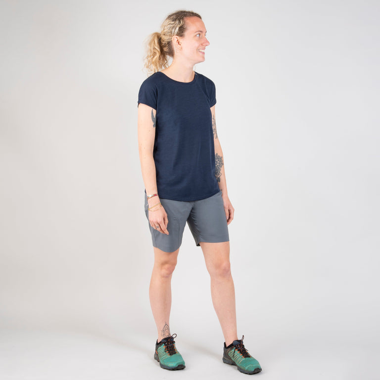 alpkit teleki womens shorts in steel grey outfit