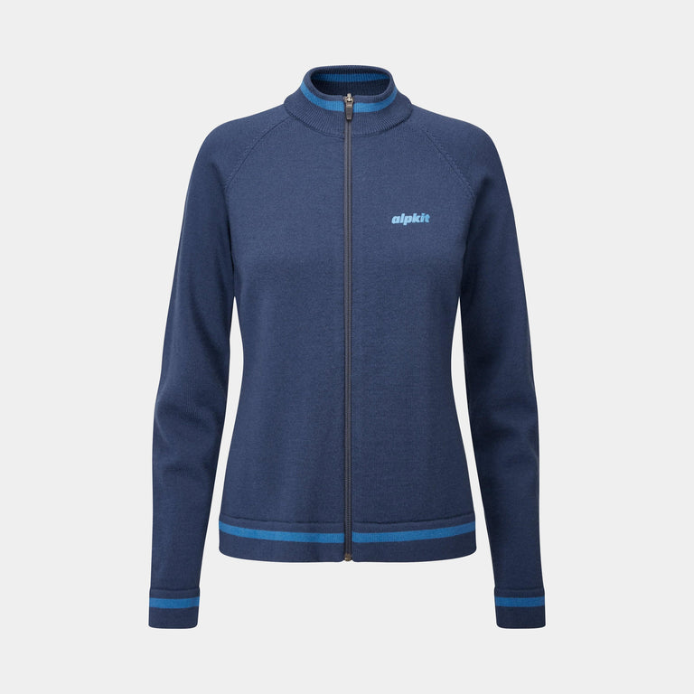 alpkit torino womens merino full zip in ocean blue