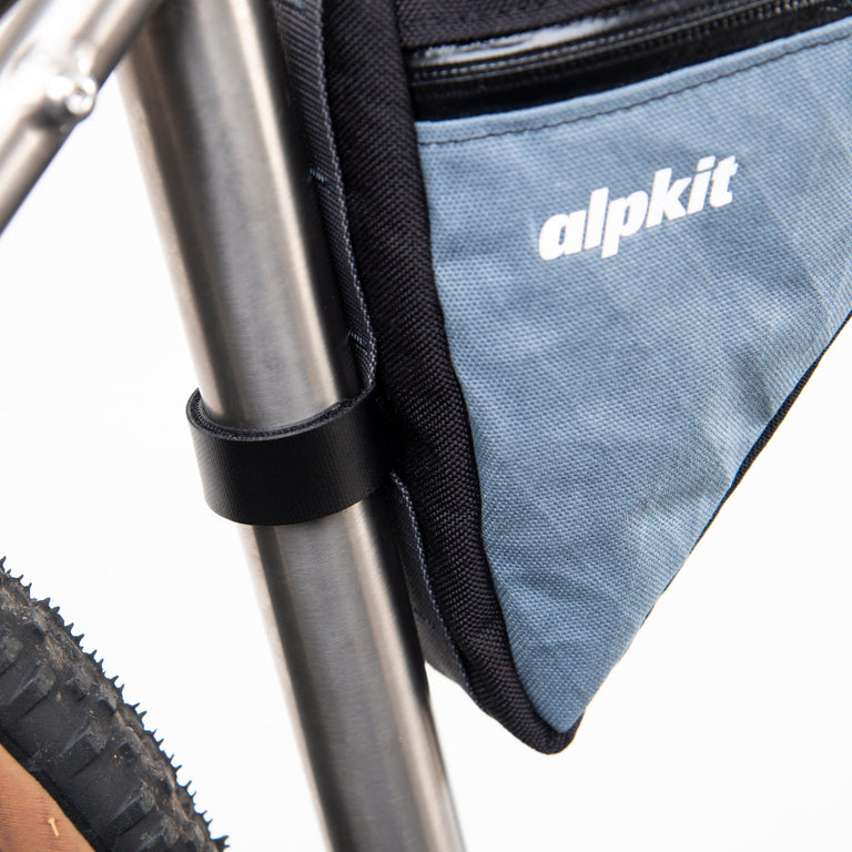 alpkit wombat rear framebag in storm grey seat tube strap - closed