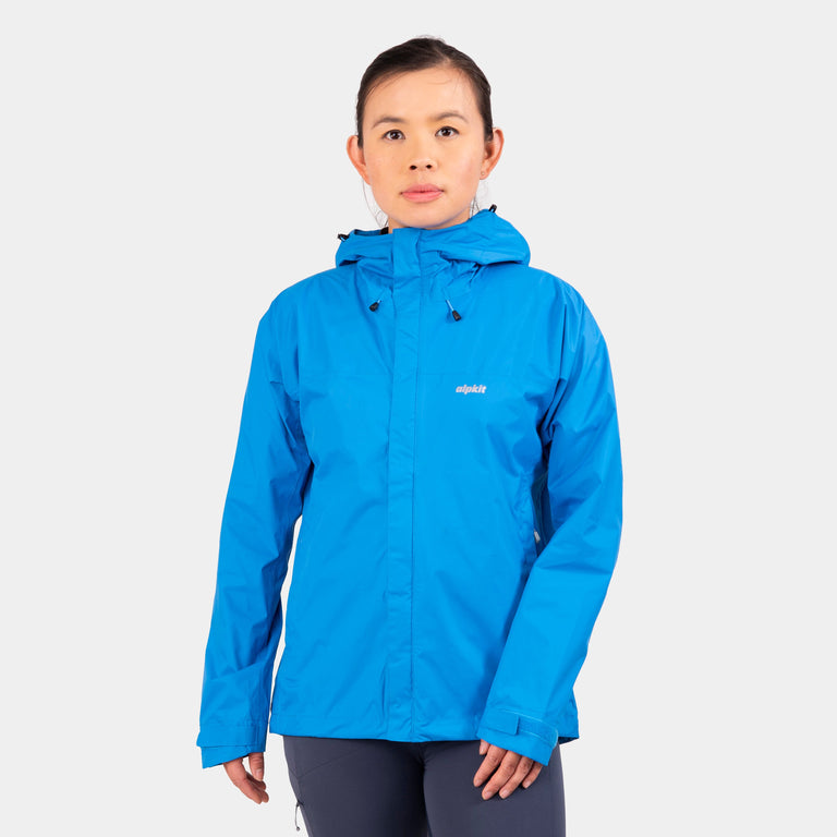 alpkit womens Atalanta waterproof jacket in lego blue - closed