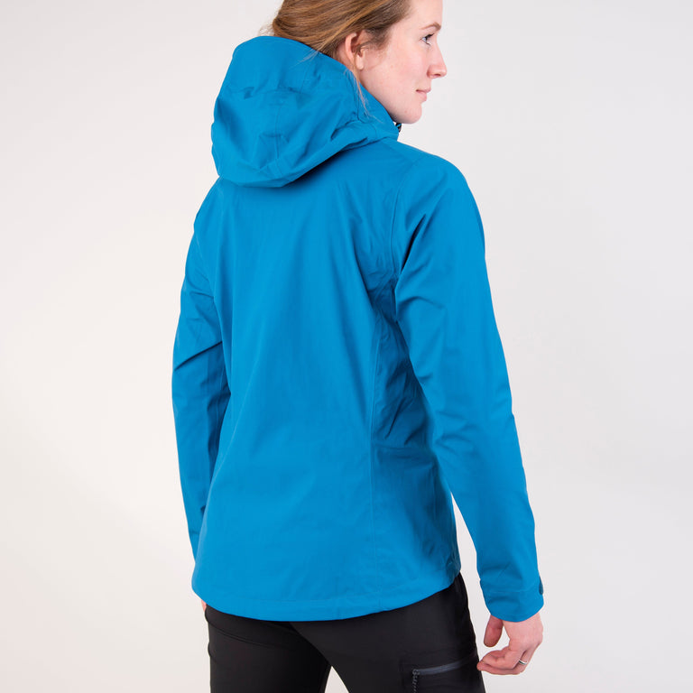 alpkit womens balance waterproof jacket in reef blue back - closed