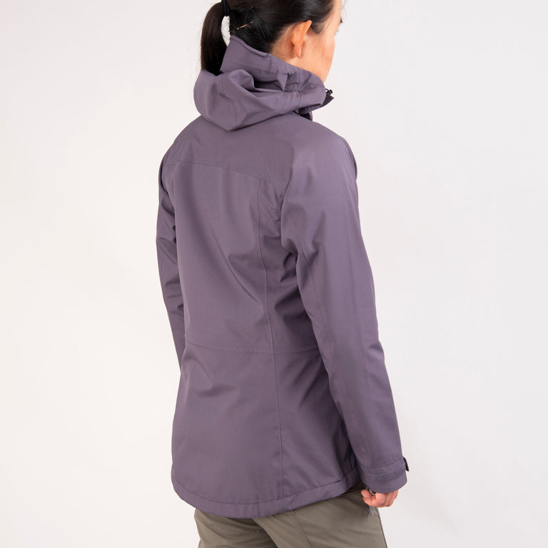 alpkit womens fortitude waterproof jacket in damson purple back - closed