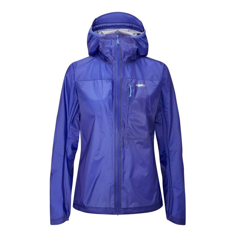 alpkit womens gravitas waterproof jacket in fontainebleau blue - closed