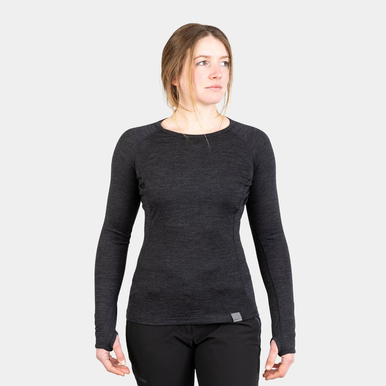 alpkit womens kepler merino long sleeve base layer in charcoal grey