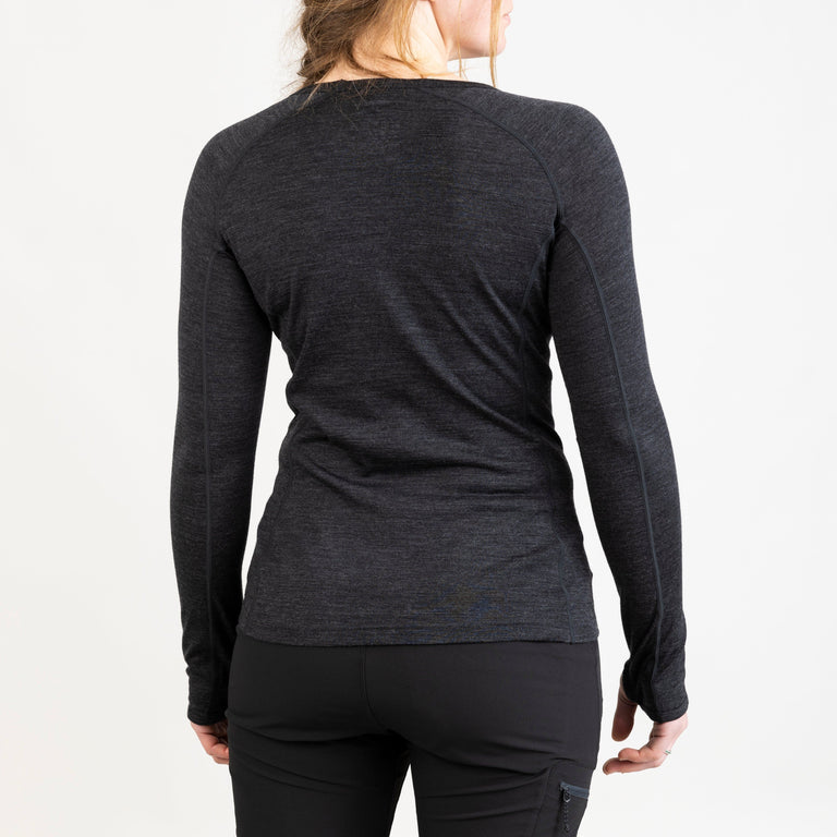 alpkit womens kepler merino long sleeve base layer in charcoal grey back