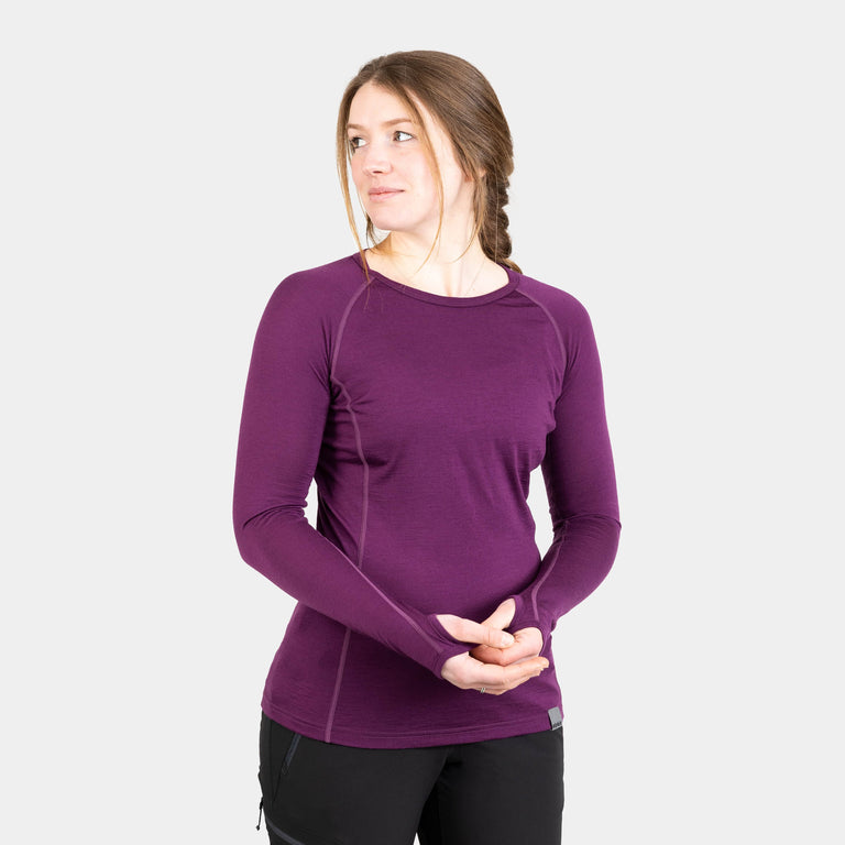 alpkit womens kepler merino long sleeve base layer in cosmos purple