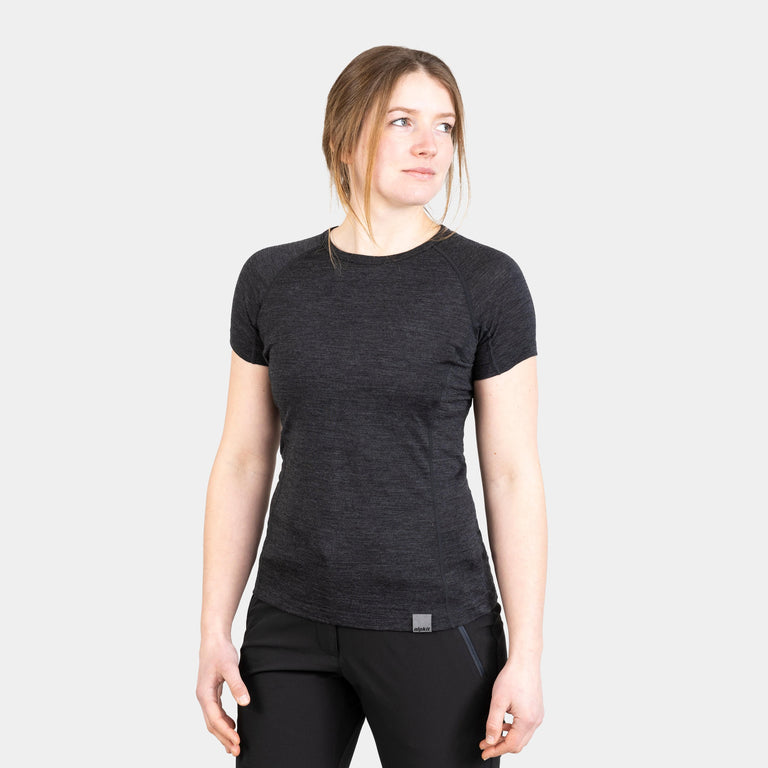 alpkit womens kepler merino short sleeve base layer in charcoal grey|rg