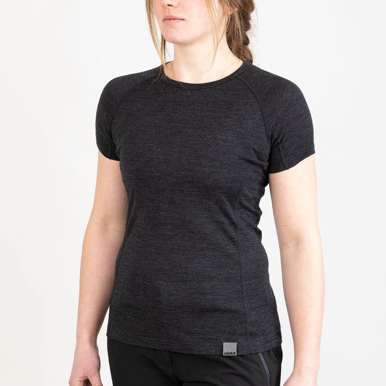 alpkit womens kepler merino short sleeve base layer in charcoal grey front