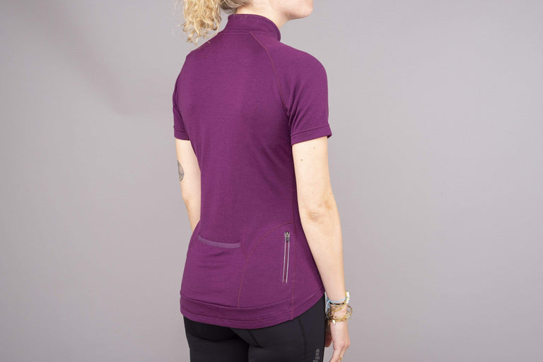 womens kepler velo short sleeve cycling jersey in purple rear