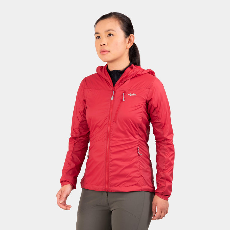 Alpkit women's Morphosis windproof jacket in Chilli red - closed