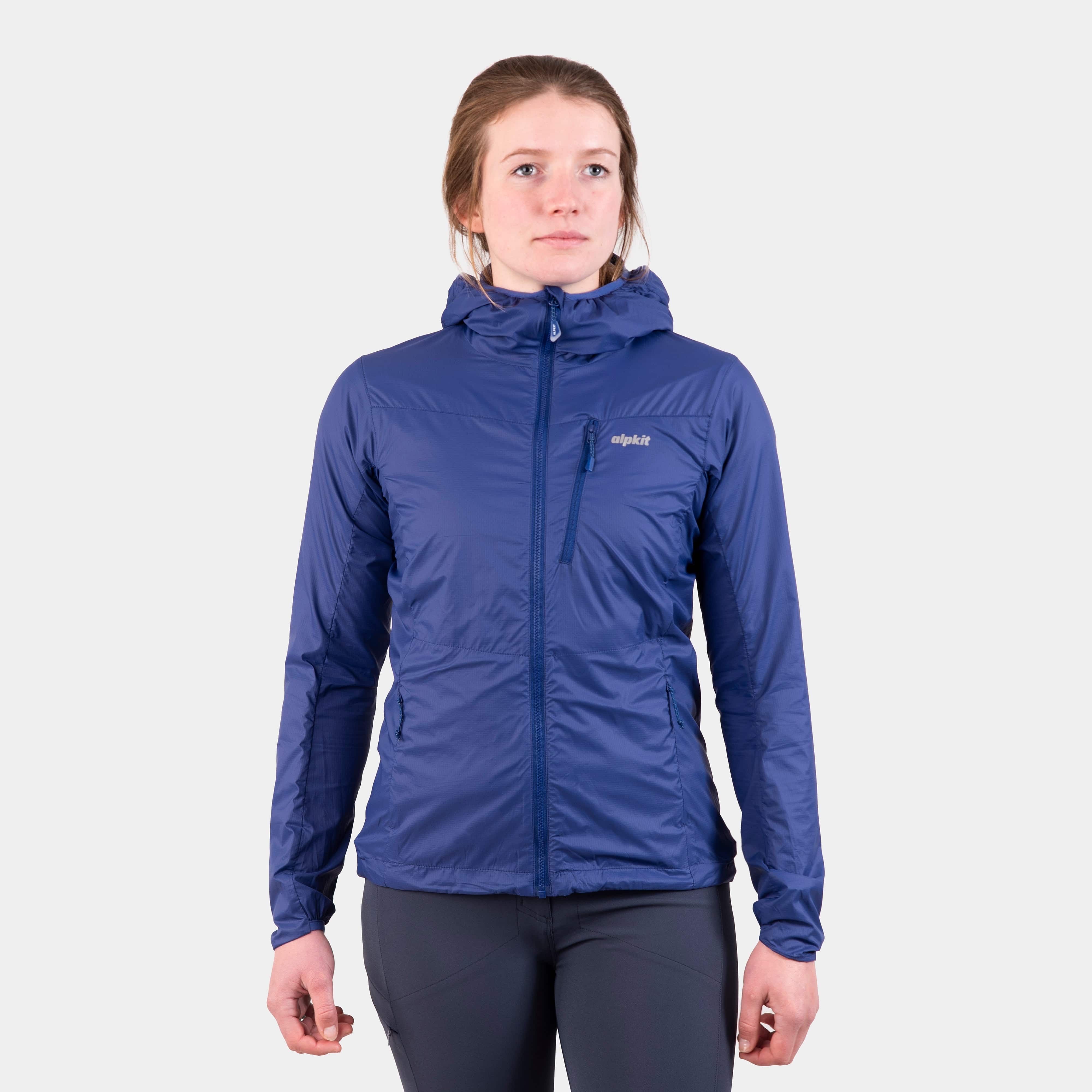 Alpkit women's Morphosis windproof jacket in nightshade blue - closed