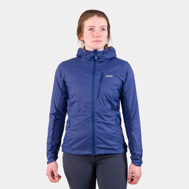 Alpkit women's Morphosis windproof jacket in nightshade blue - closed