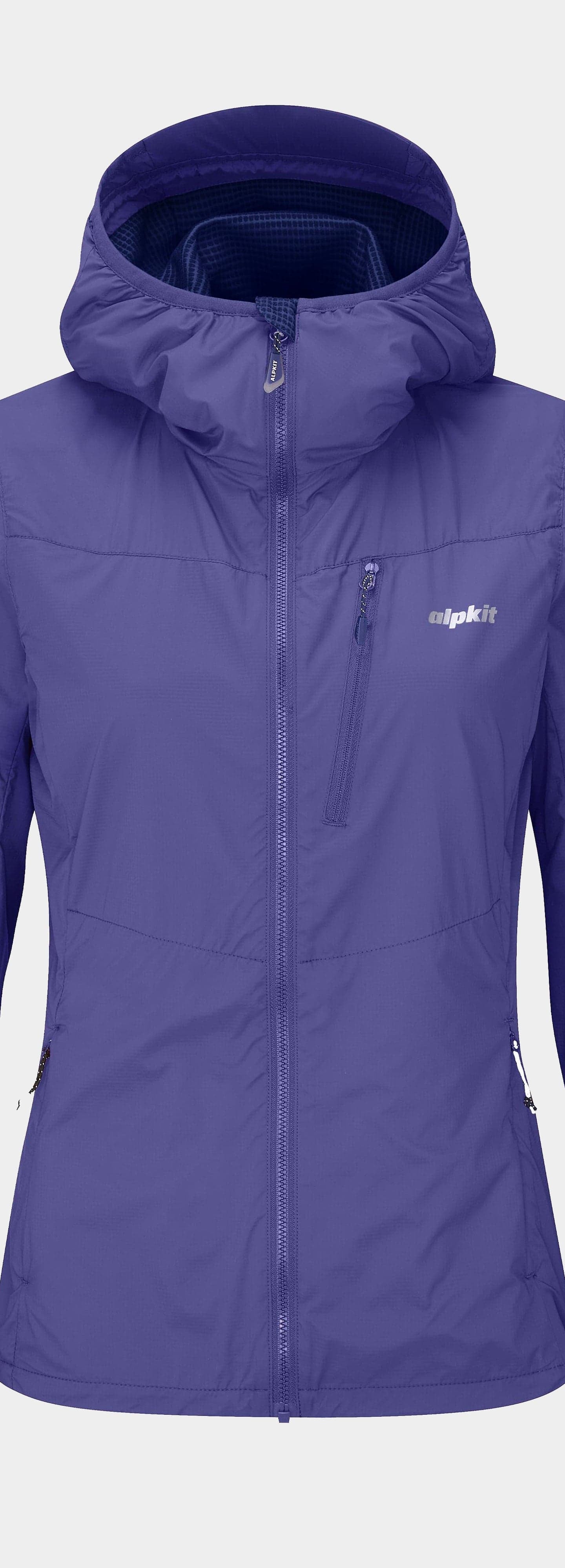Alpkit women's Morphosis windproof jacket in Nightshade purple - closed